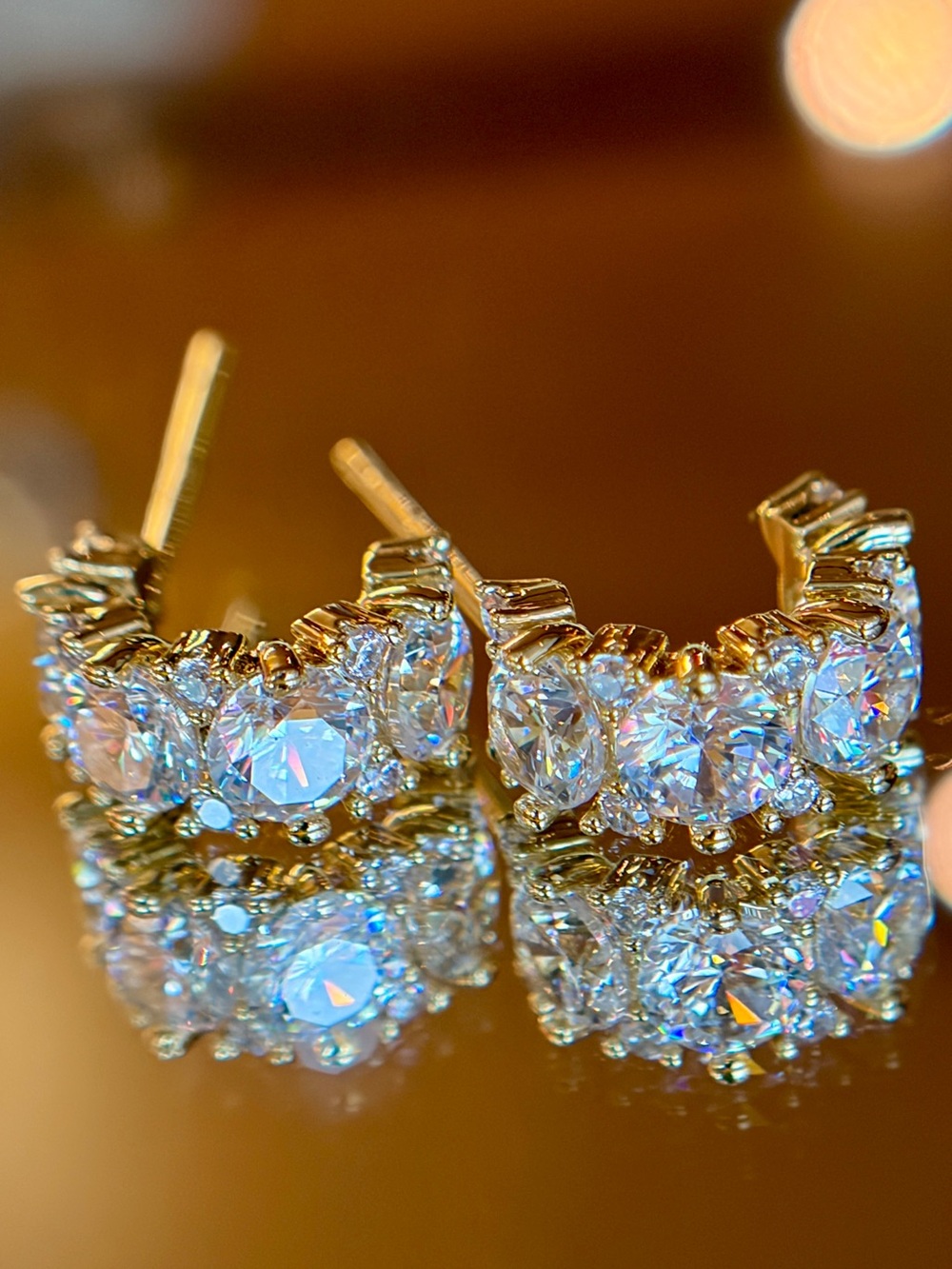 New Gold Plated Fully Paved Dazzling Cubic Zirconia C-Huggie Earrings